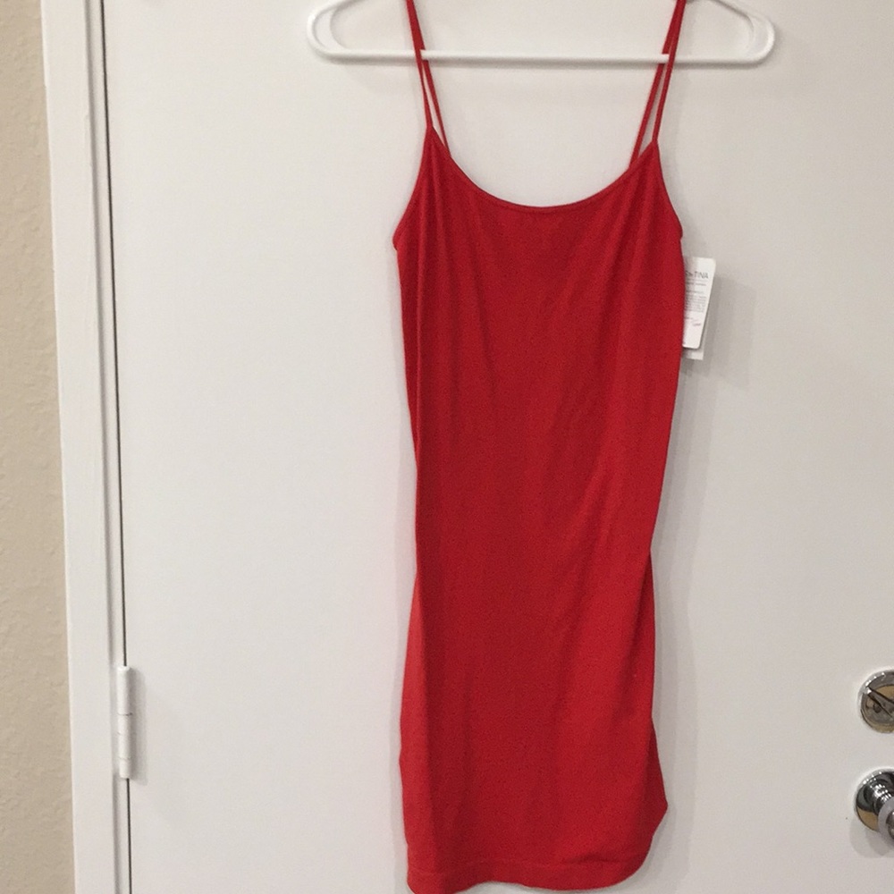 Red slip dress